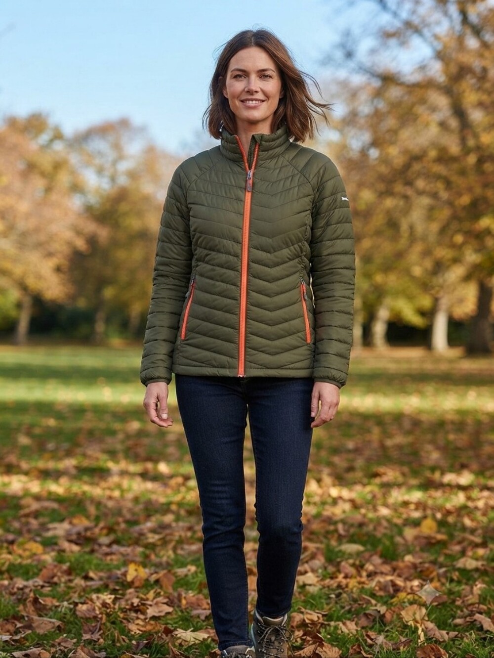 Columbia Thermal Coil Insulated Puffer Jacket Green Orange Women’s Size Large